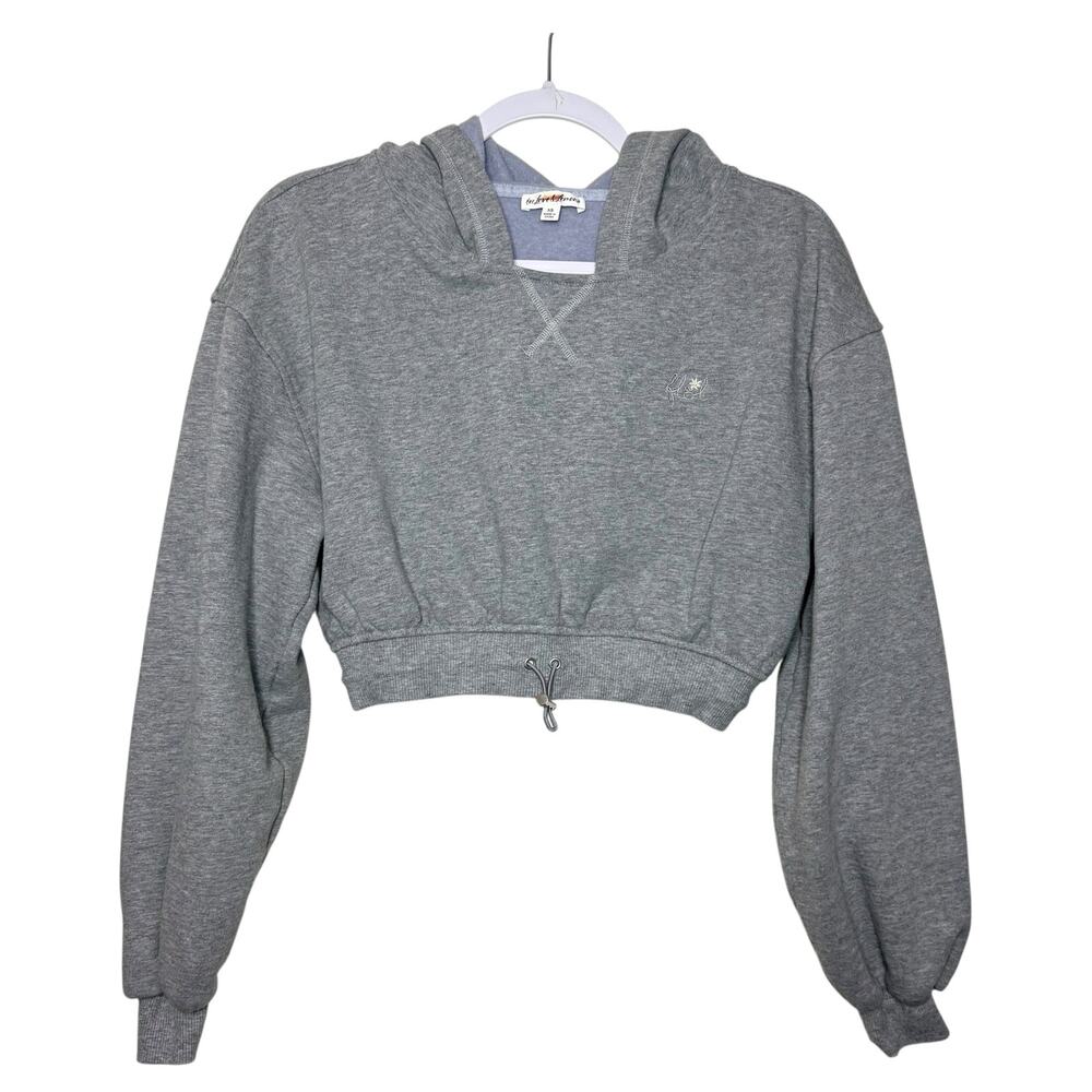 For Love and Lemons Josie Crop Hoodie Sweatshirt Women XS Gray Activewear‎